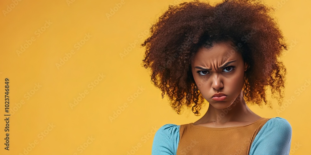 angry woman, solid background, copy space angry woman, solid background, copy space