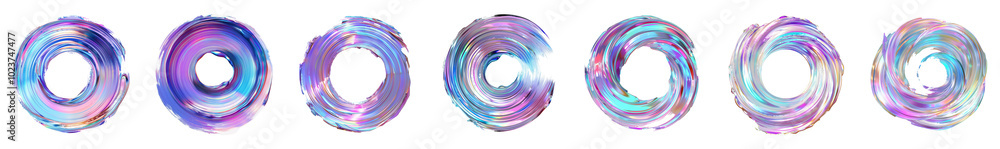 Iridescent circular paint brush stroke, hyperrealistic, highly detailed, isolated on transparent background, generative ai. Iridescent circular paint brush stroke, hyperrealistic, highly detailed, isolated on transparent background, generative ai.