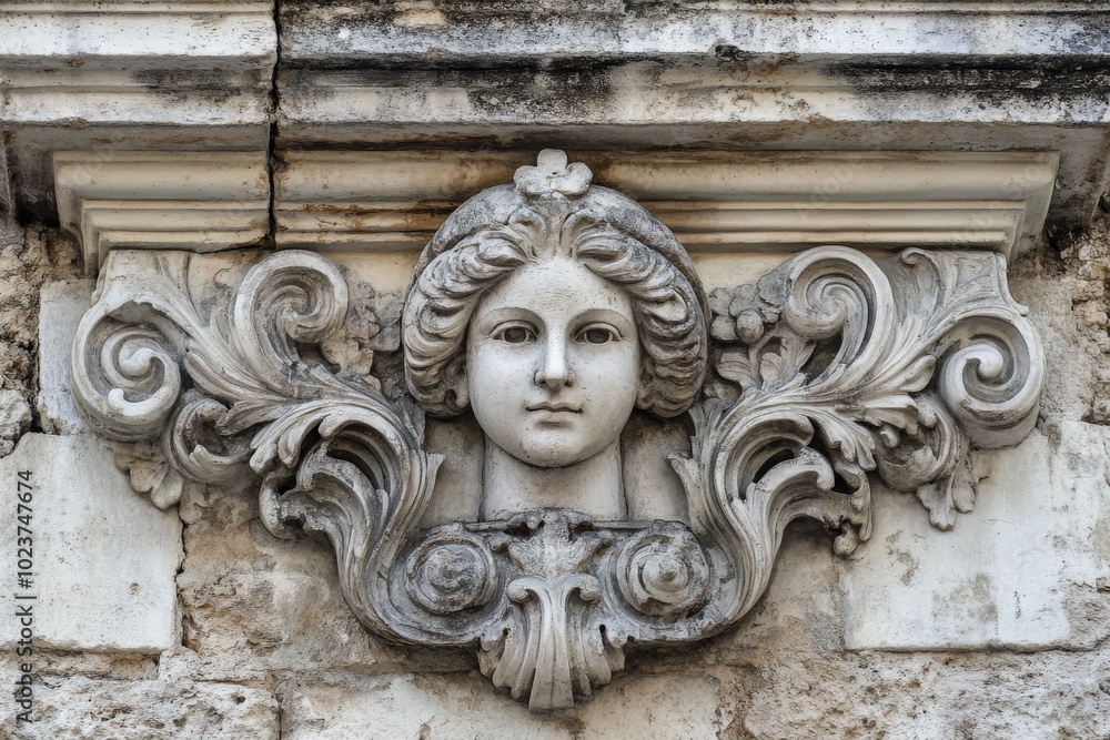 Stone Panel. Chiseled Frame with Ornamental Carvings in Detailed Architecture Stone Panel. Chiseled Frame with Ornamental Carvings in Detailed Architecture