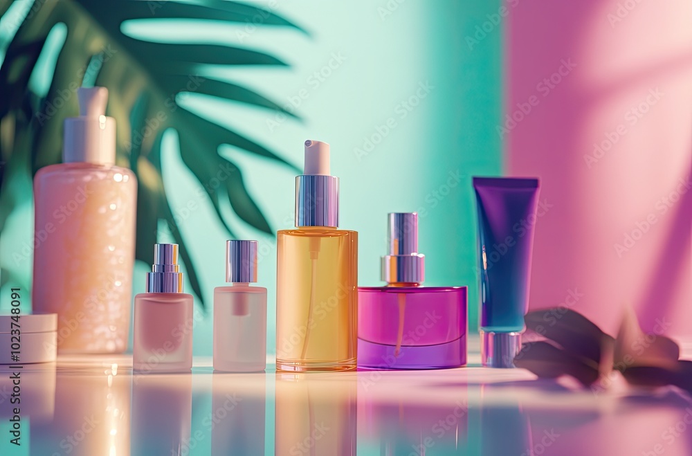 set of cosmetic jars on a bright contrasting background, design for advertising, space for text set of cosmetic jars on a bright contrasting background, design for advertising, space for text