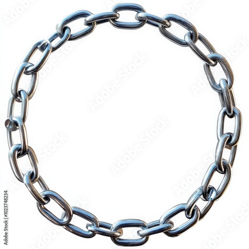 Chain Frame. Metal Border Design with Shiny Steel Links on White Background