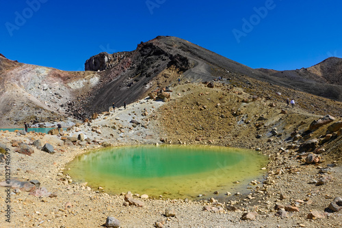 Picturesque Emerald Lake at the Volcanic Plateau of Mt. Tongariro at Tongariro Alpine Crossing in New Zealand photo