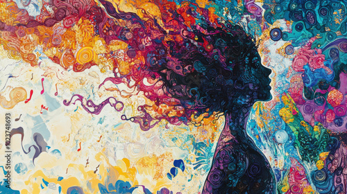 Silhouette of a Woman with Vibrant Flowing Hair Desktop Wallpaper

