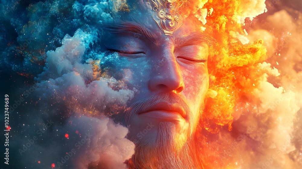 Fiery Elemental Spirit Surrounded by Cosmic Stars and Energy image Fiery Elemental Spirit Surrounded by Cosmic Stars and Energy image