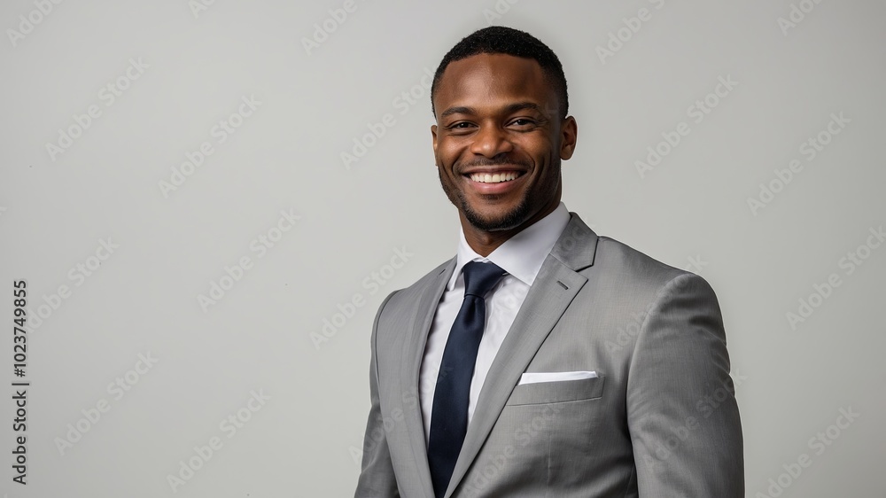A professional black man in a formal suit, white shirt and tie, standing smiling while giving a thumbs up to the camera. Isolated on White Background A professional black man in a formal suit, white shirt and tie, standing smiling while giving a thumbs up to the camera. Isolated on White Background