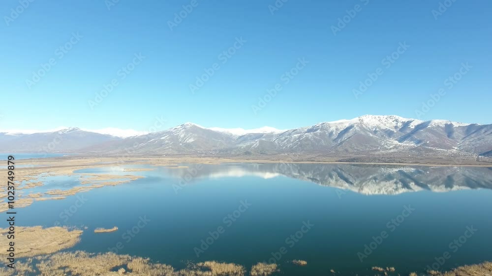 Aerial view of the lake named Small Prespa (or Mikri Prespa) in Greece. Aerial view of the lake named Small Prespa (or Mikri Prespa) in Greece.