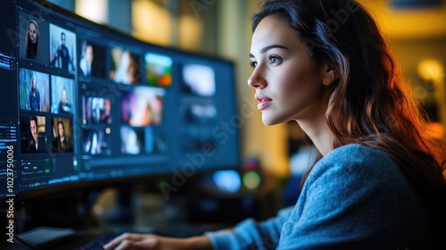 Free Download Efficiency and Comfort: A Woman in a Bright, Modern Office - GFXLoad