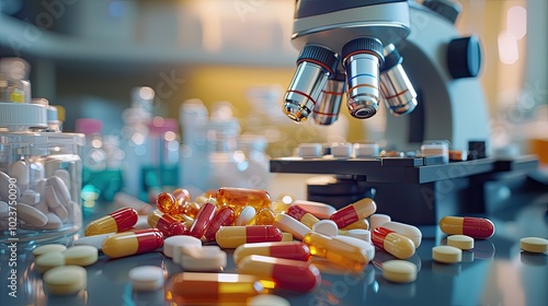 Examine pills and medicines in the lab. Generated by ai.