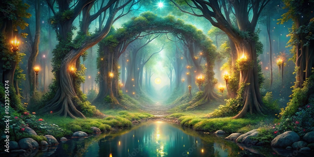Fototapeta premium mesmerizing enchanted forest scene with mystical ambiance