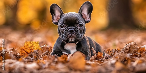 french bulldog puppy in the fall 