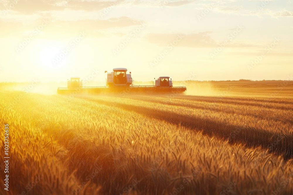 Fototapeta premium A golden wheat field under the setting sun-gigapixel-hq-scale-6_00x