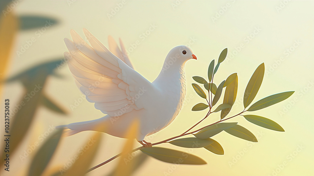 A dove carrying an olive branch, a significant symbol in Christianity, representing hope and happiness along with peace. A dove carrying an olive branch, a significant symbol in Christianity, representing hope and happiness along with peace.