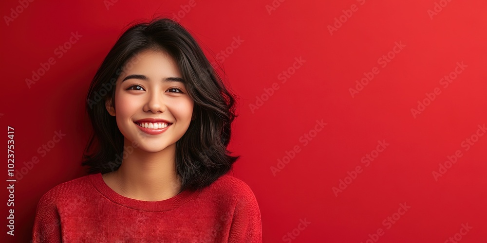 happy woman, solid background, copy space happy woman, solid background, copy space