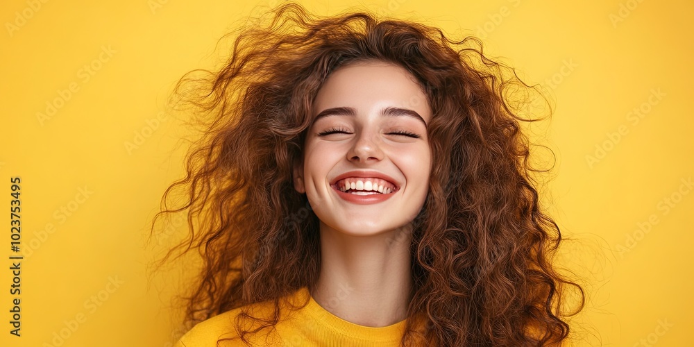 happy woman, solid background, copy space happy woman, solid background, copy space