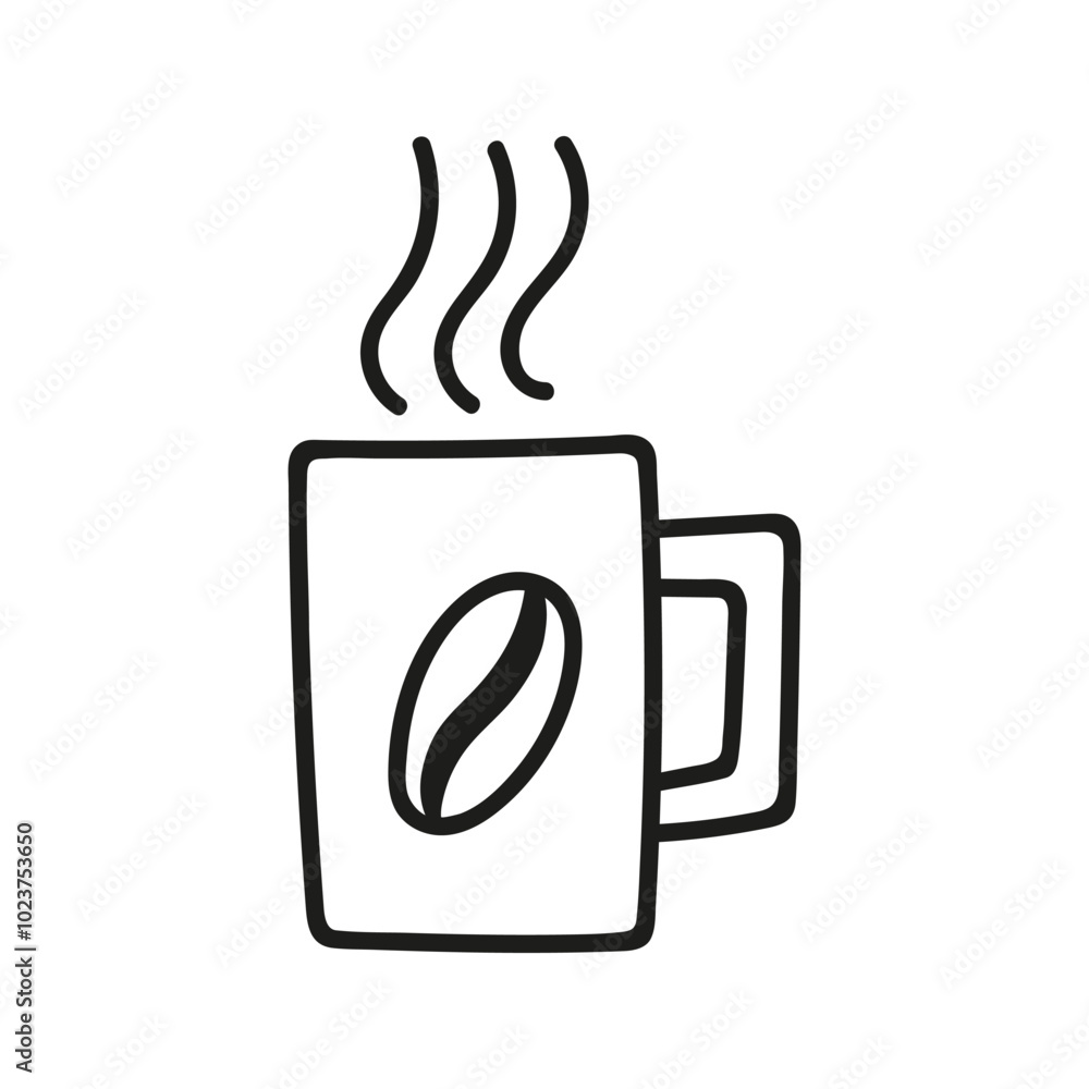 Simple hand drawn coffee cup or tea with steam. Kitchen utensils doodle illustration