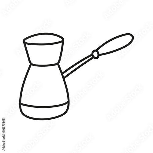 Hand drawn turk coffee maker. Jezve turkish coffee pot. Kitchen utensils doodle illustration