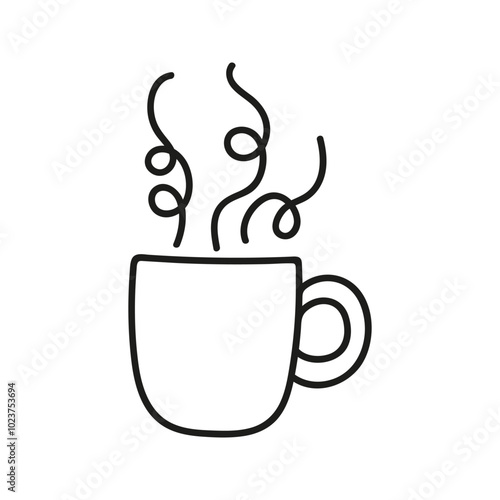 Simple hand drawn coffee cup or tea with steam. Kitchen utensils doodle illustration