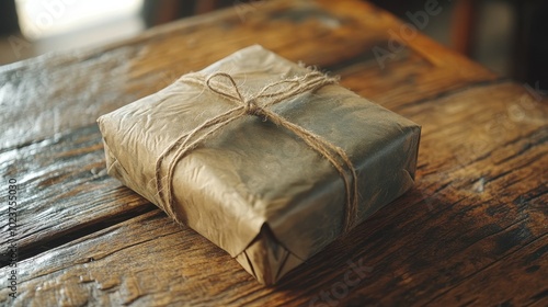 Rustic Parcel: A Simple Gift on Weathered Wooden Planks