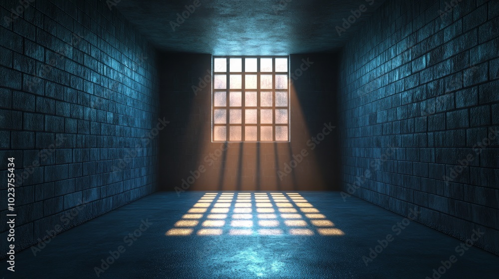 A dark room with a window that is letting in some light A dark room with a window that is letting in some light