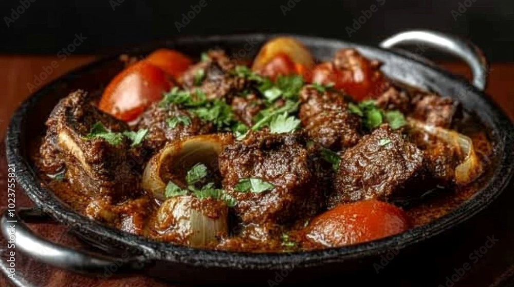 Savory Dish in Black Iron Pan with Fresh Ingredients Savory Dish in Black Iron Pan with Fresh Ingredients