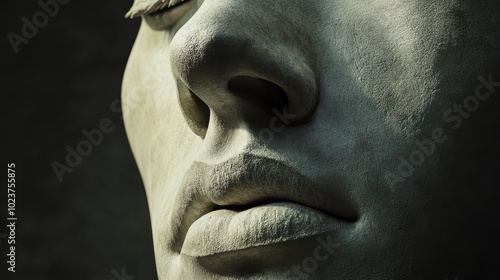 A statue of a man's face with a nose and mouth