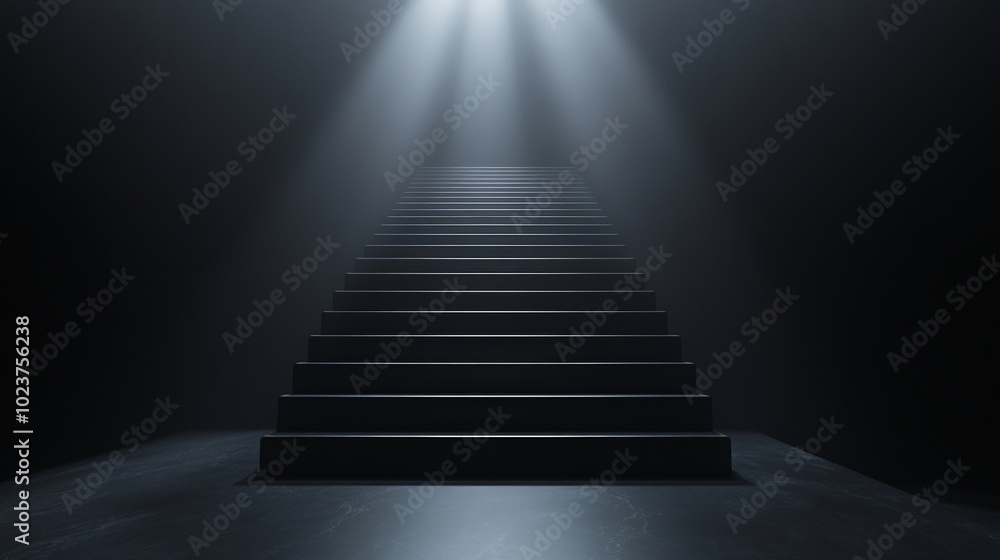 Obraz premium A staircase with a dark background and a light shining on it