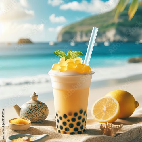 Cocktail on a beach, breakfast on the bich, Rest paradise island cocktail, bubble tea, drink, sea, beach, resort, relax, vacation, enjoyment, fruits, island, bounty, travel, cocktail, beach photo