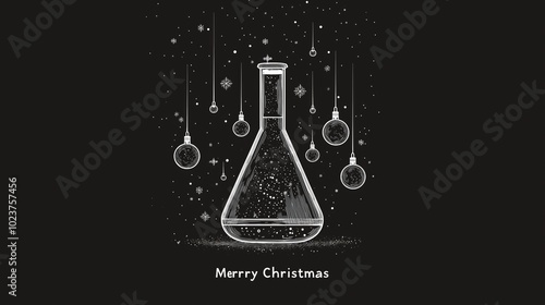 A festive Erlenmeyer flask with tiny ornament bubbles brings a playful holiday spirit to the scientific world