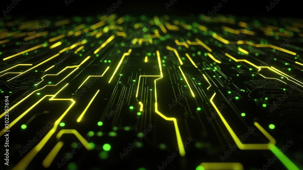 Abstract neon yellow and green digital circuit network background.. Abstract neon yellow and green digital circuit network background..