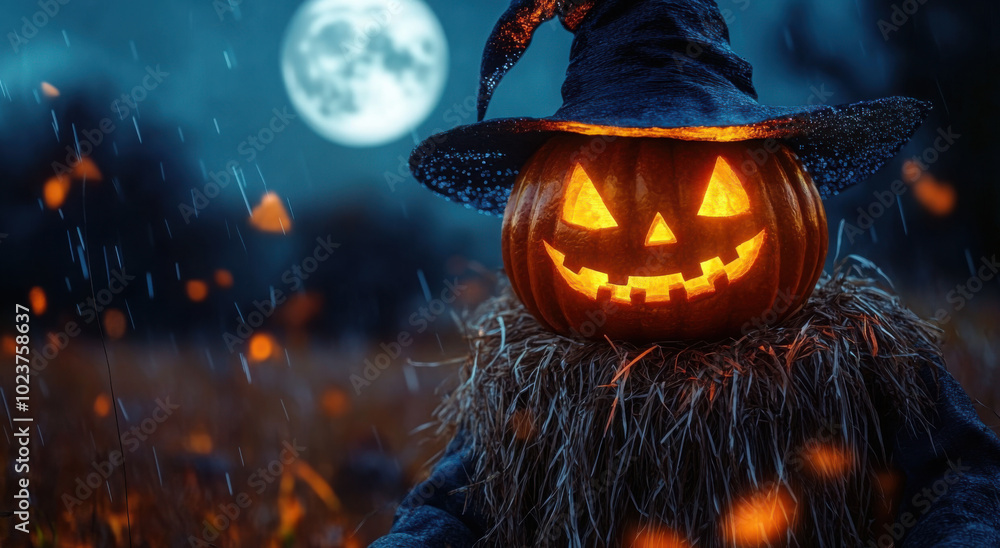 Naklejka premium A monster with a scary smile and burning eyes