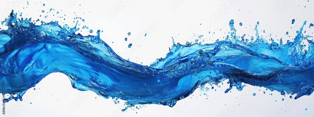 3D swoosh of water with realistic texture and motion, featuring curved flow patterns, paint drops, and a dynamic splash effect, captured against a clean white background under studio lighting. 3D swoosh of water with realistic texture and motion, featuring curved flow patterns, paint drops, and a dynamic splash effect, captured against a clean white background under studio lighting.