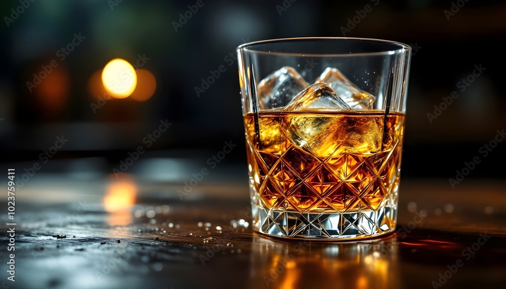 Classic Low-Carb Whiskey on the Rocks with Ice Cubes Classic Low-Carb Whiskey on the Rocks with Ice Cubes