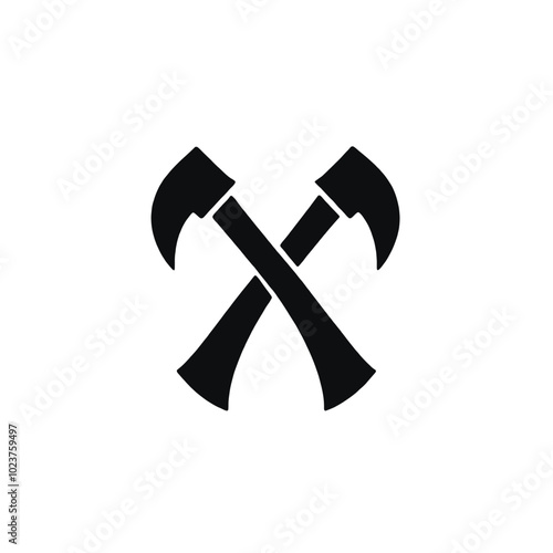 Two crossed black axes or hatchets, a simple black and white graphic symbol