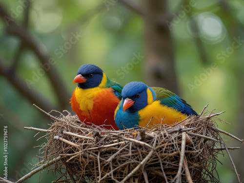 Beautiful birds in nest photo