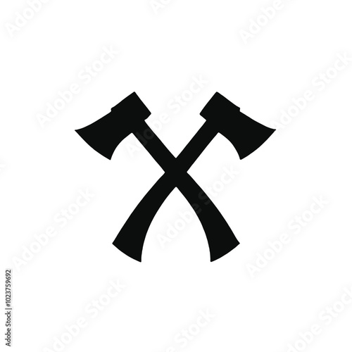 Two crossed black axes or hatchets, a simple black and white graphic symbol
