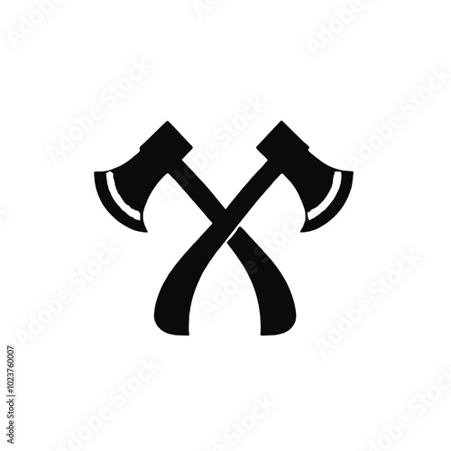 Two crossed black axes or hatchets, a simple black and white graphic symbol