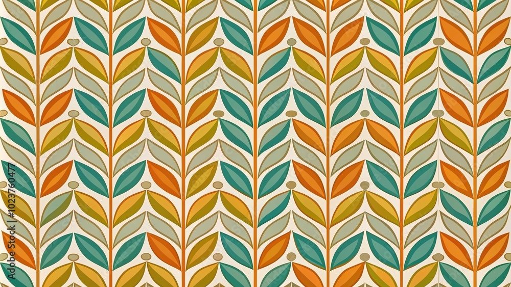 Mid century seamless pattern of intertwining leaves from an aerial view