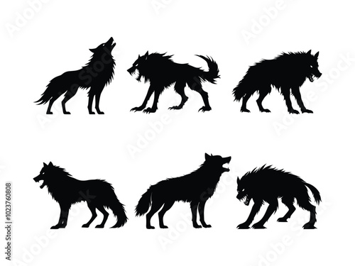 Werewolf Silhouette Set for Halloween and Horror Designs photo