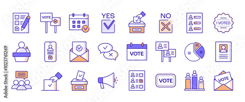 Voting and election icons in linear style with editable stroke. Vote, campaign, democracy, politics.