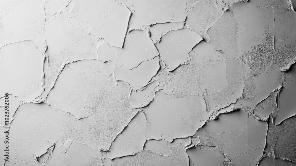 Fototapeta premium Cracked white plaster wall with rough texture.
