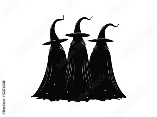 Spooky Witches Coven Silhouette Design – Halloween Witch Gathering Art for Seasonal Themes