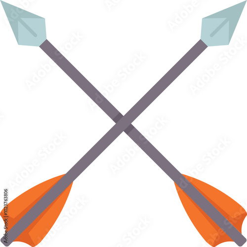 Two crossed arrows forming an x shape are representing archery sport and competition concept