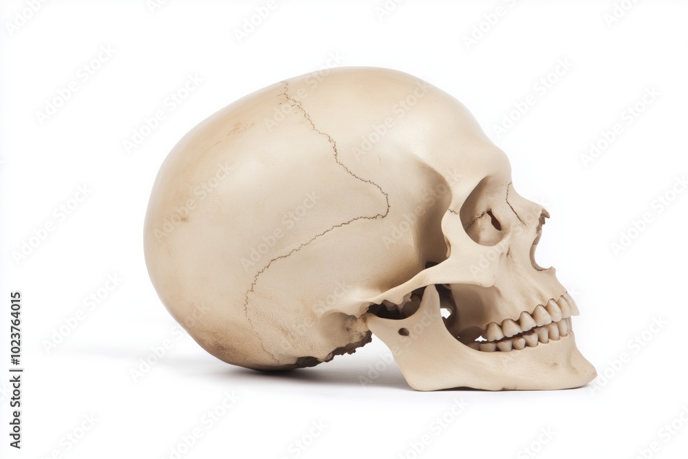 Fototapeta premium Human skull in profile view isolated on white background