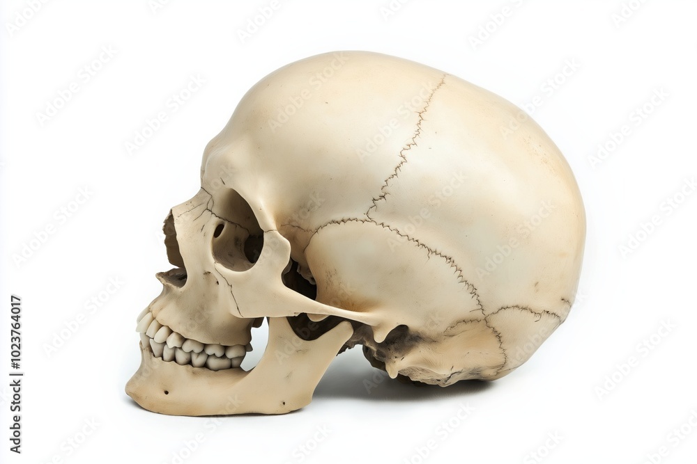 Fototapeta premium Human skull in side view isolated on white background
