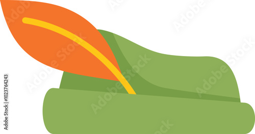 Green robin hood hat with an orange feather, bringing to mind the legends of sherwood forest and the iconic outlaw