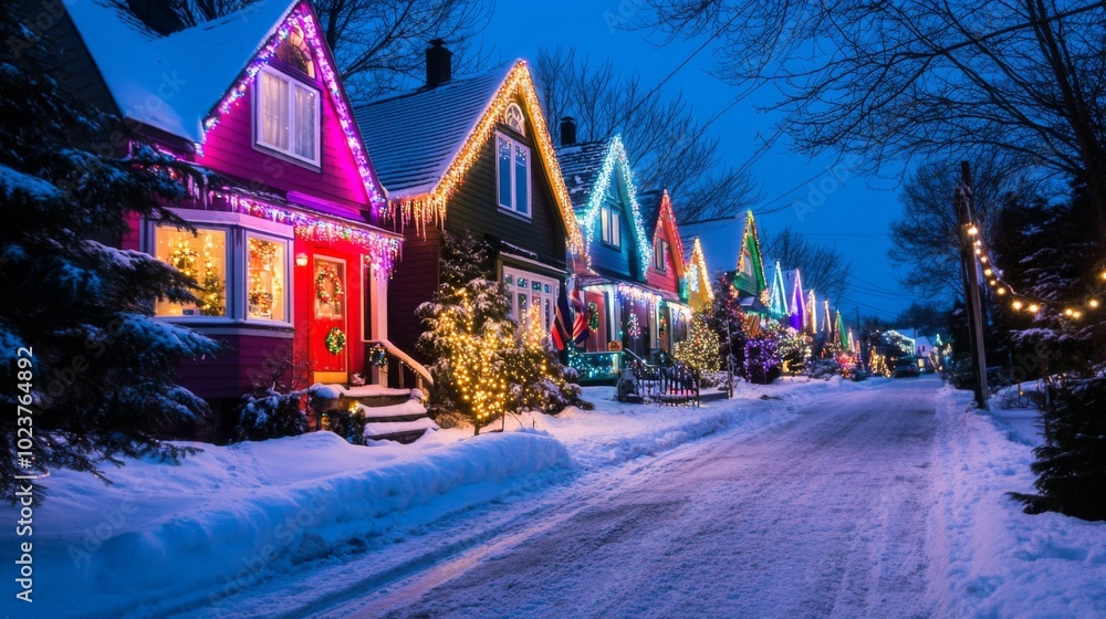 Festive Winter Homes with Colorful Holiday Lights Festive Winter Homes with Colorful Holiday Lights