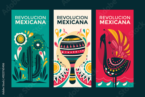 Revolution Mexicana Vertical Banner with Symbol of Mexico