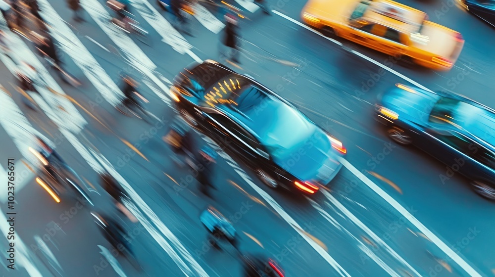 Fototapeta premium Rush Hour Glow: Sunset Over a Busy Urban Street