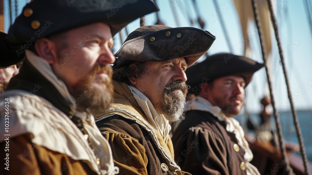 Fototapeta premium Historical Pilgrim Voyage on the Mayflower: Nautical Journey to the New World