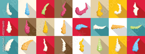Steam trail plane icons set. Collection of colorful smoke explosions, perfect for adding a touch of excitement to any project
